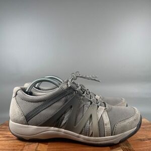 Dansko Elise Grey Leather Mesh Bungee Lace Up Walking Sneakers Womens 37 6.5-7